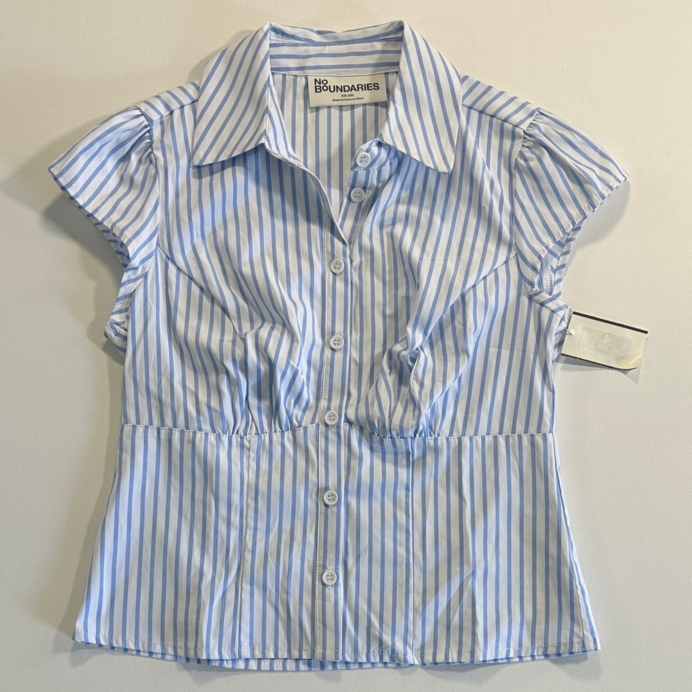 No Boundaries Blue White Striped Corset Button Front Top NWT XXS